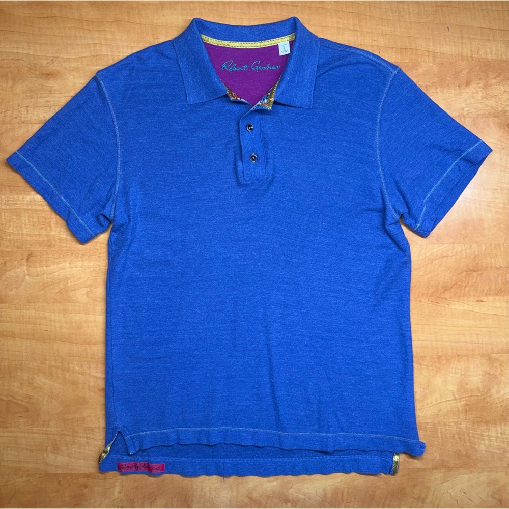 Robert Graham Mens Blue Cotton Modal Slub Knit Polo Shirt Classic Fit Small